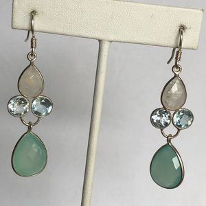 Blue Chalcedony, Blue Topaz & Moonstone Gemstones Earrings